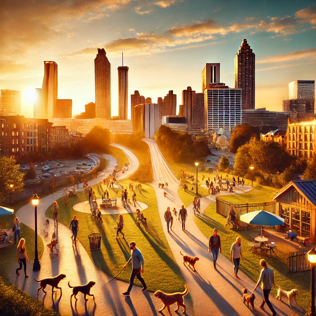 Atlanta skyline with pets